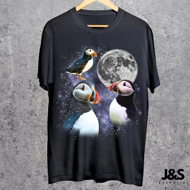 Three Puffin Tshirt, Vintage Seabird Graphic Tee, Cute Ocean Bird Shirt Unisex