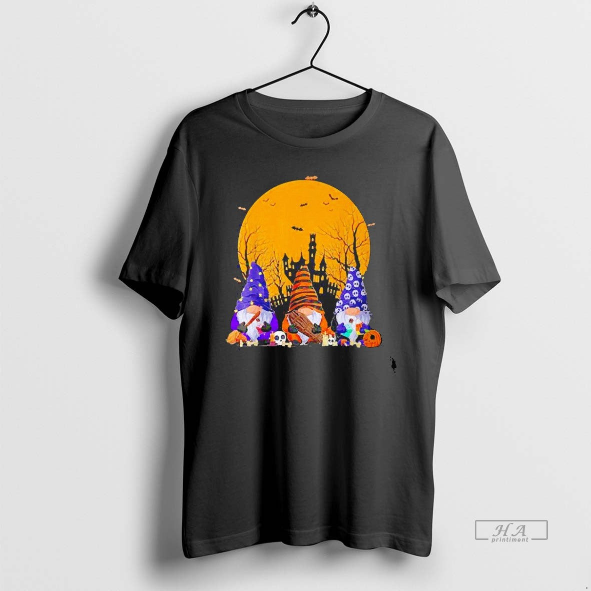 Trendy Halloween Night Gnome Moon Blackshirt