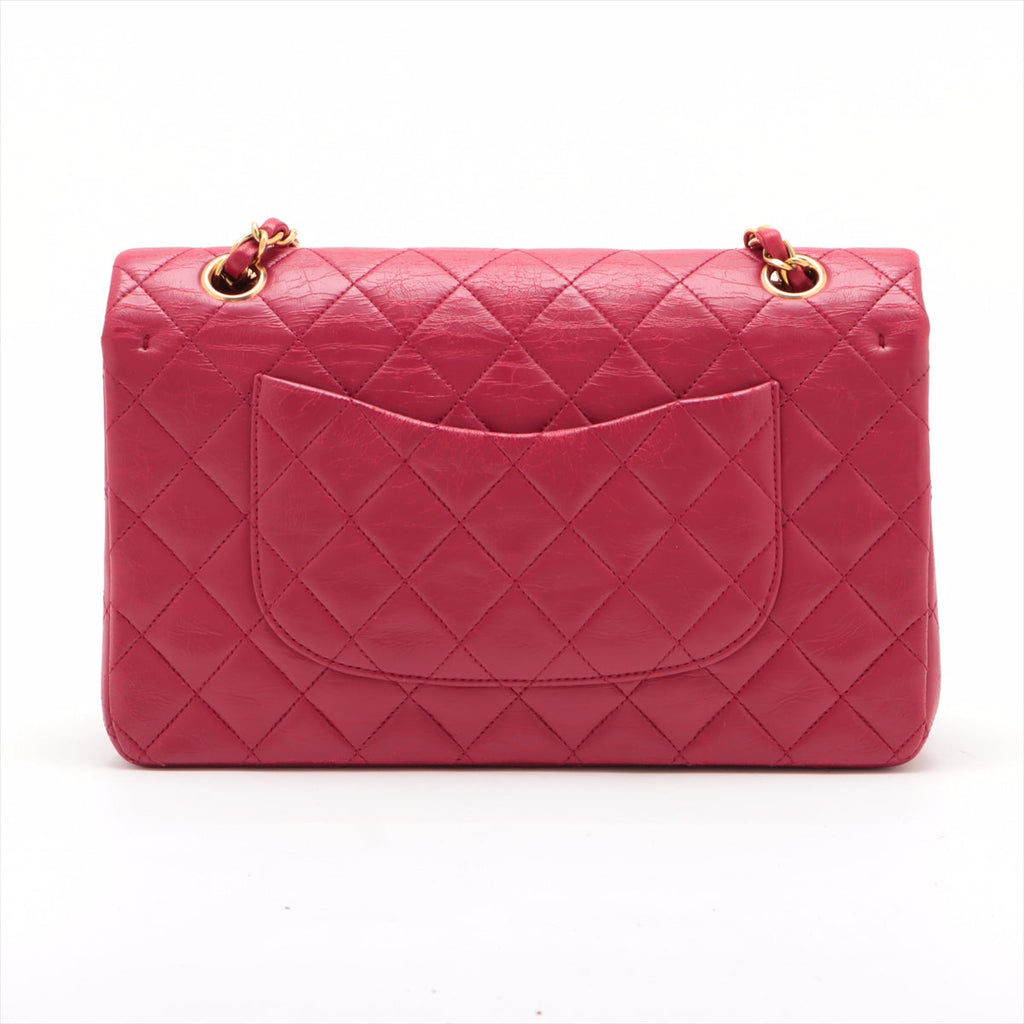 Chanel Matelasse Classic Double Flap 25 Dark Pink Lambskin Gold Metal Fittings 3 Series #2612