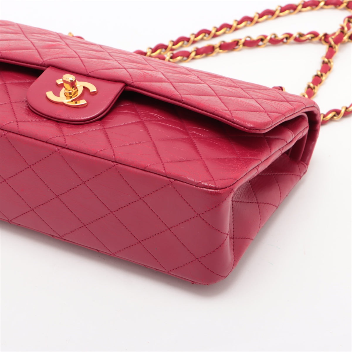 Chanel Matelasse Classic Double Flap 25 Dark Pink Lambskin Gold Metal Fittings 3 Series #2612