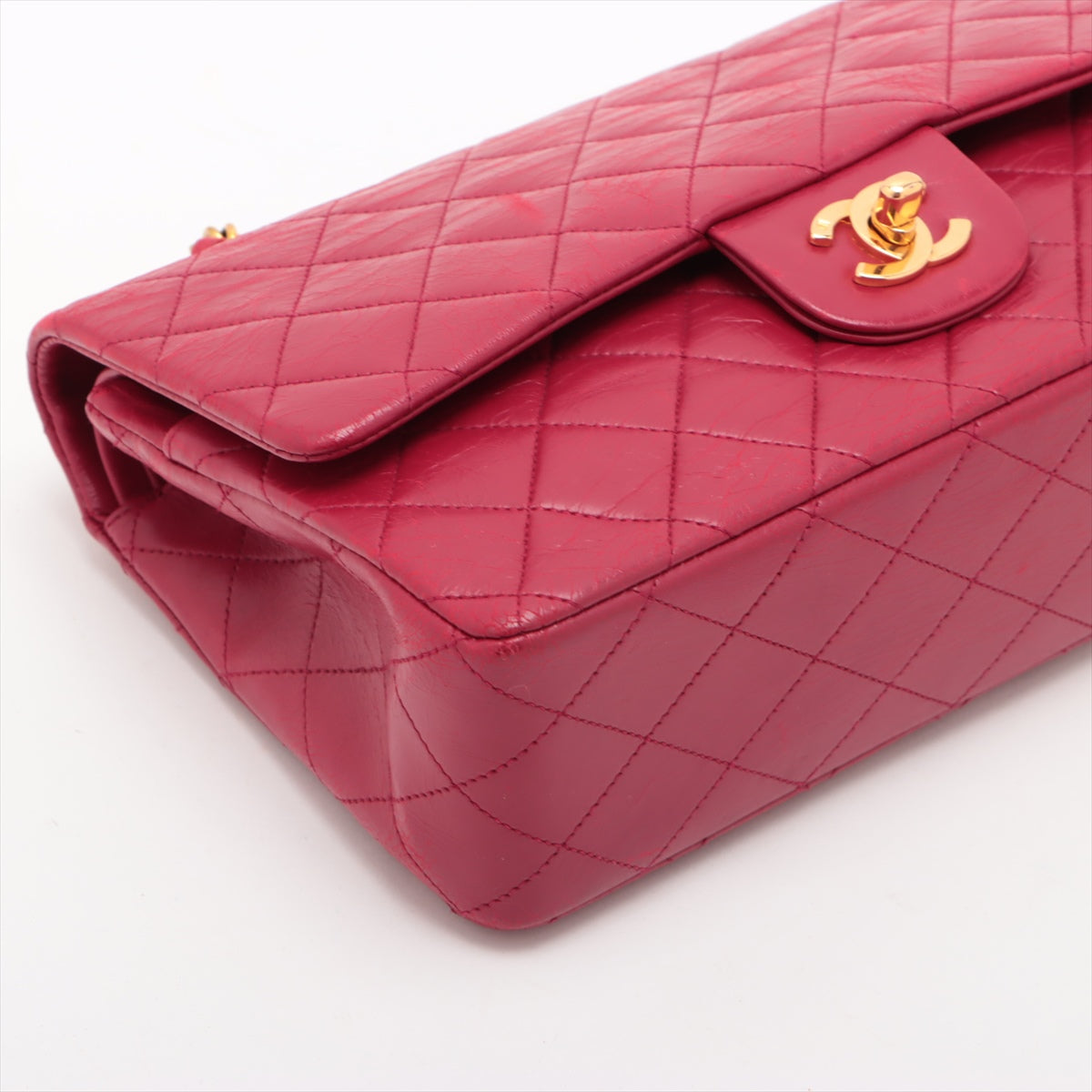 Chanel Matelasse Classic Double Flap 25 Dark Pink Lambskin Gold Metal Fittings 3 Series #2612