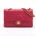 Chanel Matelasse Classic Double Flap 25 Dark Pink Lambskin Gold Metal Fittings 3 Series #2612