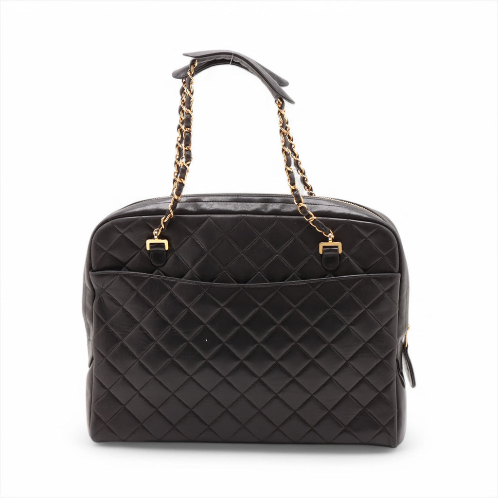 Chanel Matelasse Lambskin Chain handbag Black Gold Metal Fittings 3 Series #3756