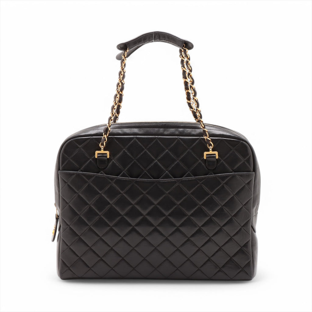 Chanel Matelasse Lambskin Chain handbag Black Gold Metal Fittings 3 Series #3756