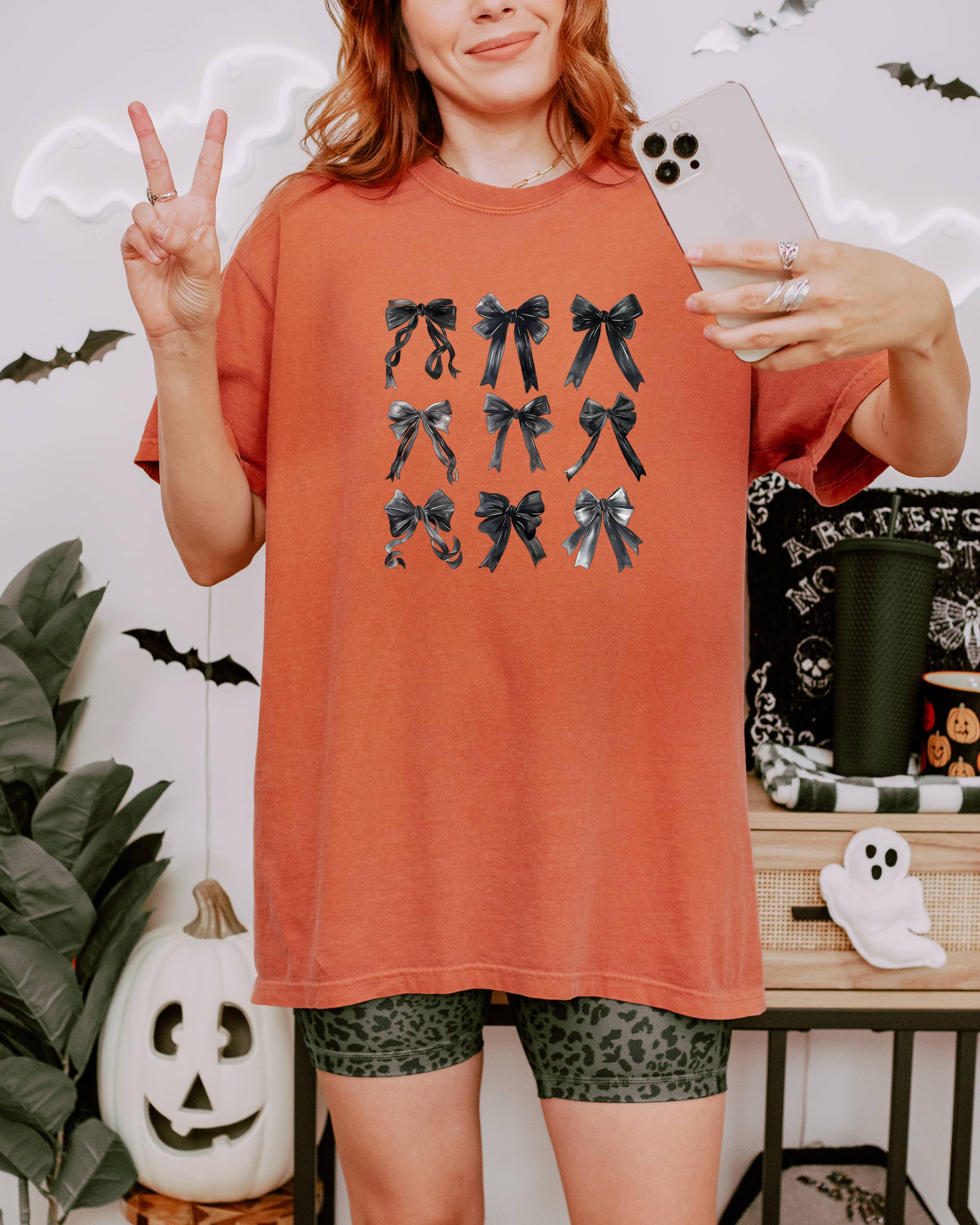 Scary T Shirt, Halloween T Shirts, Graphic Tee, Black Bows