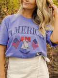 4th of July American Bell Flo Blue Comfort Colors Tee