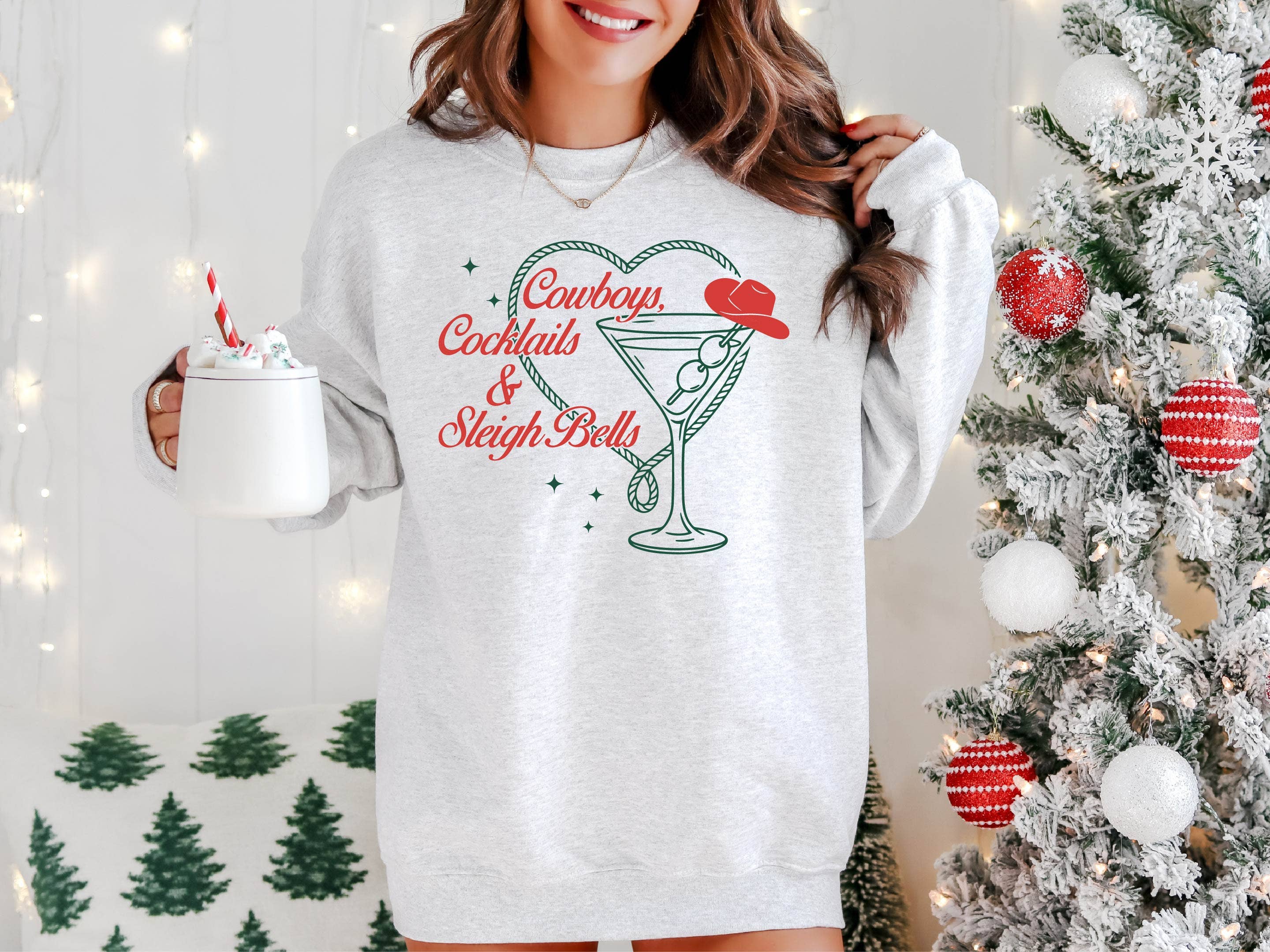 Christmas Sweatshirt, Christmas Apparel, Cowboys, Cocktails