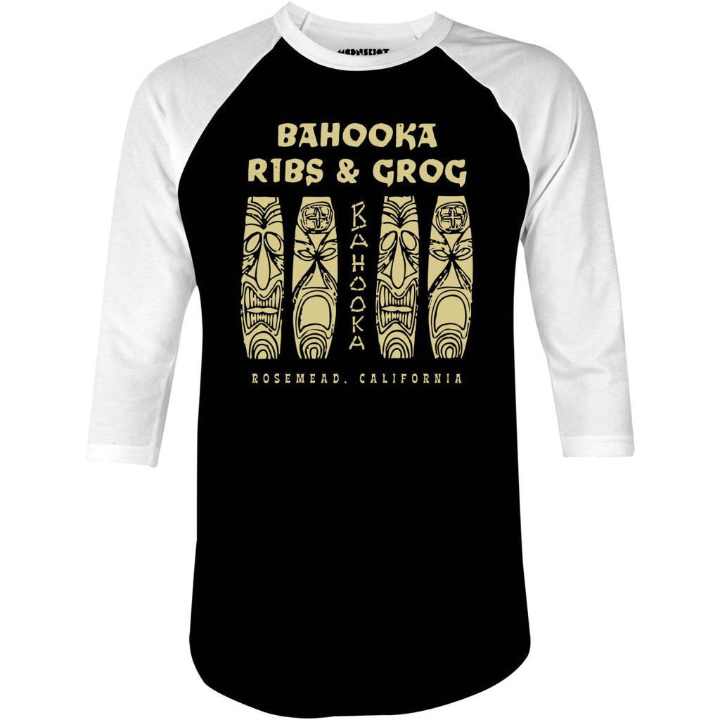 Bahooka Ribs & Grog - Rosemead, CA - Vintage Tiki Bar - 3/4 Sleeve Raglan