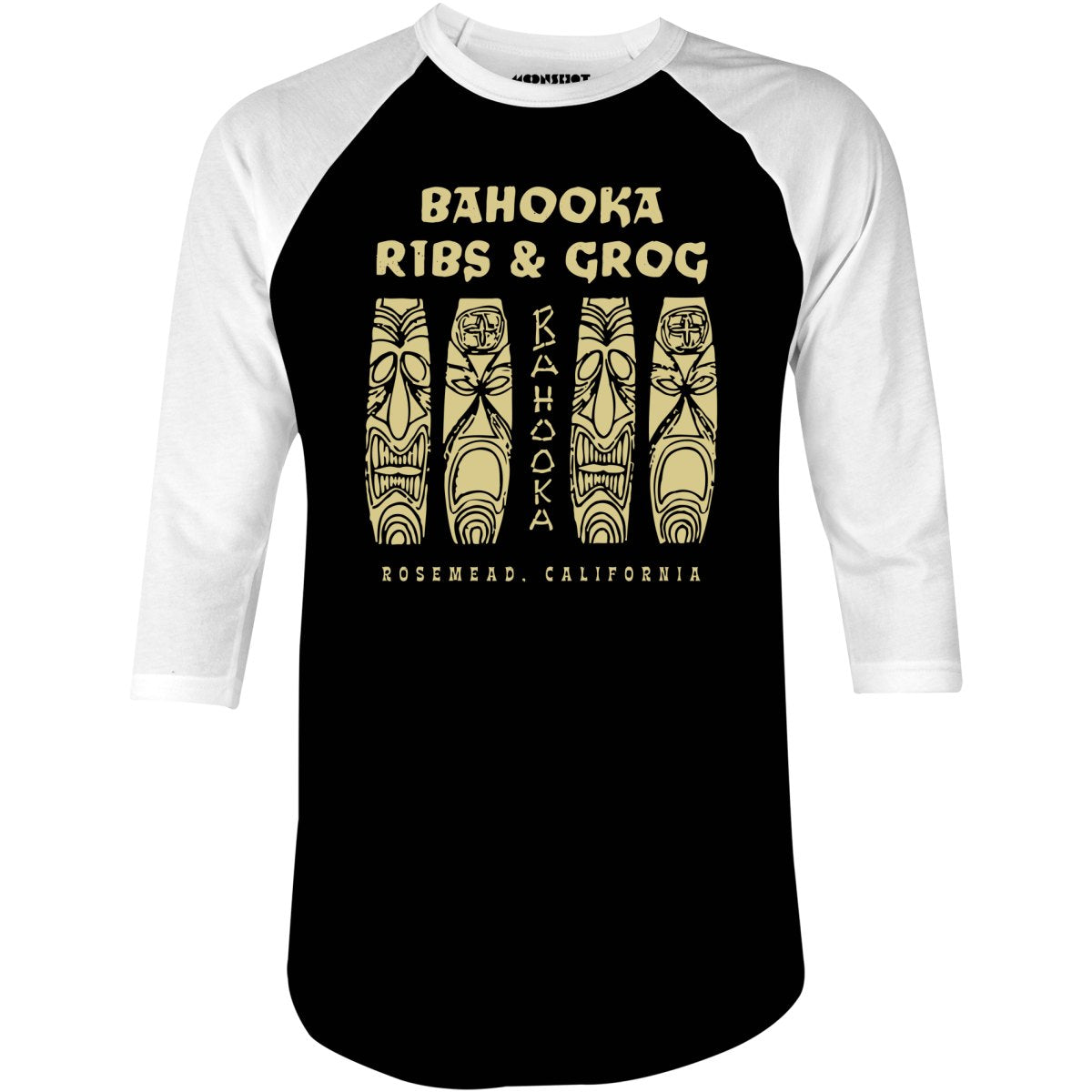Bahooka Ribs & Grog - Rosemead, CA - Vintage Tiki Bar - 3/4 Sleeve Raglan