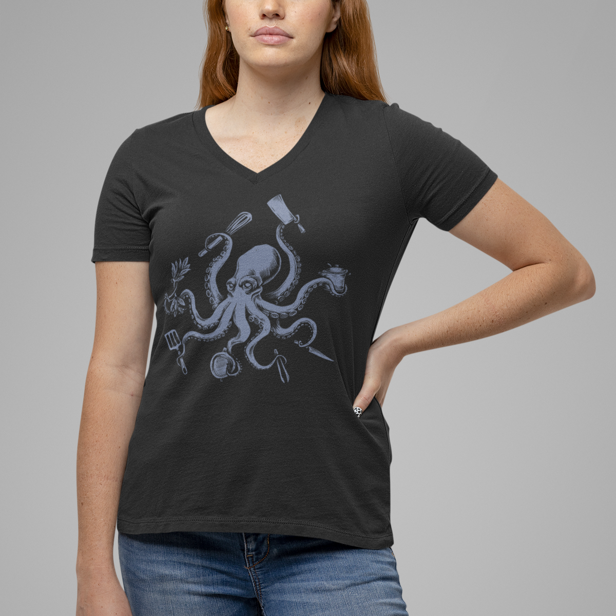 Chef Octopus Womenâ€™s Relaxed V-neck Tee
