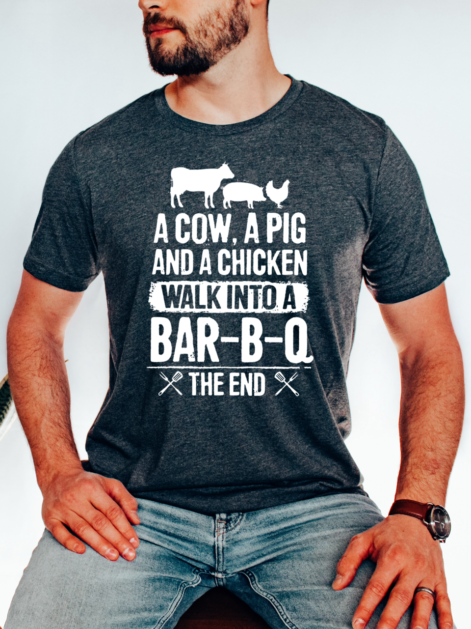 A Cow A Pig and A Chicken Walk Into A Bbq T-Shirt