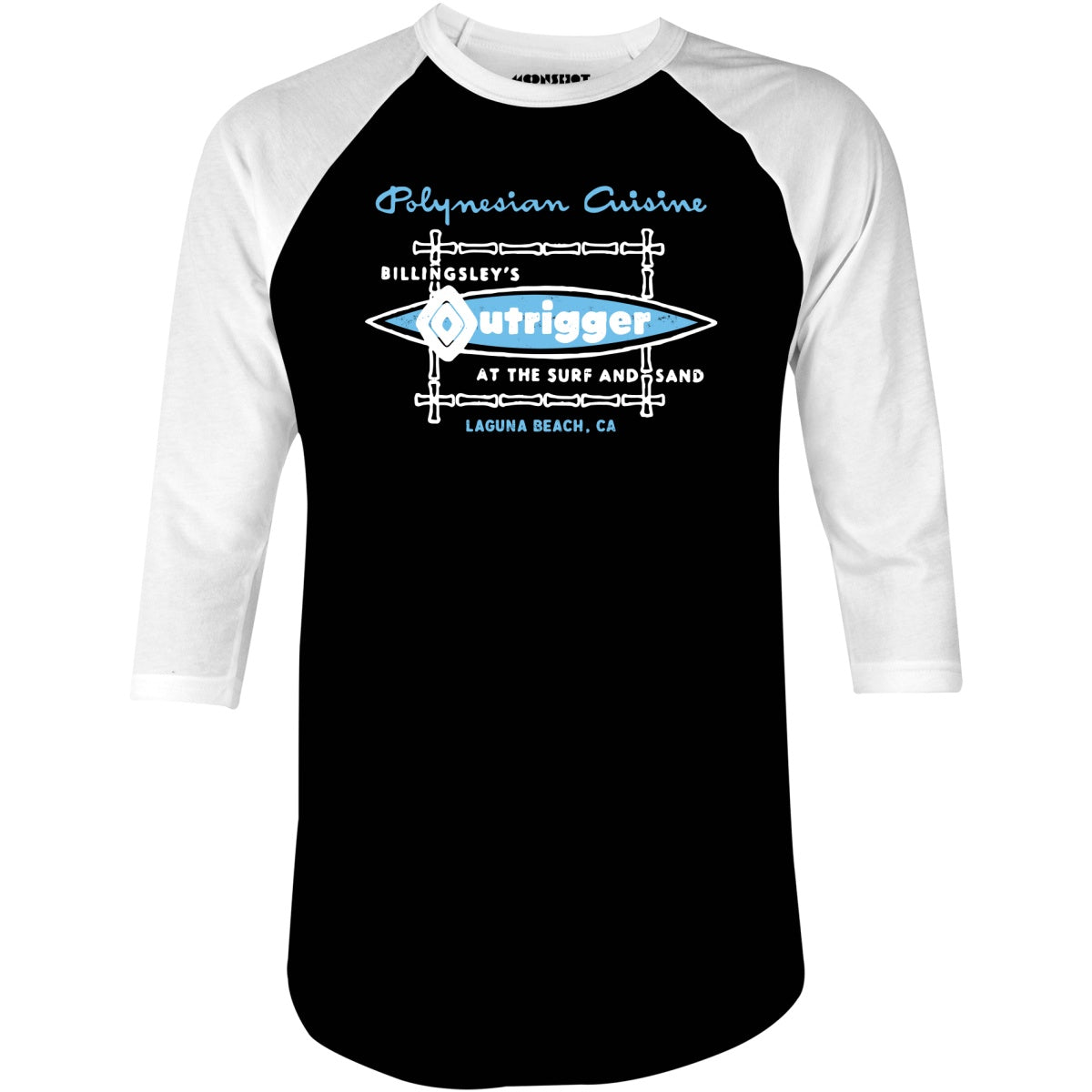 Billingsley's Outrigger - Laguna Beach, CA - Vintage Tiki Bar - 3/4 Sleeve Raglan