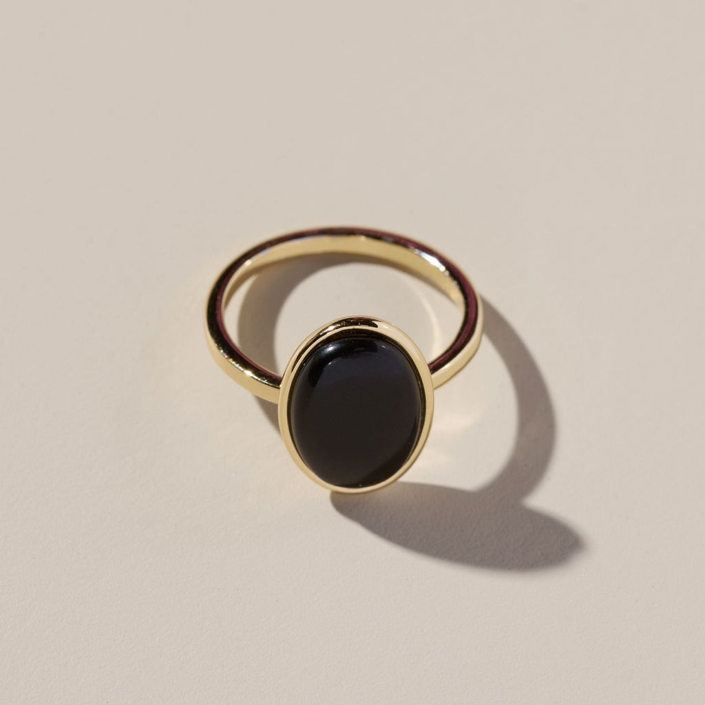 Black Oval Stone Ring in Gold