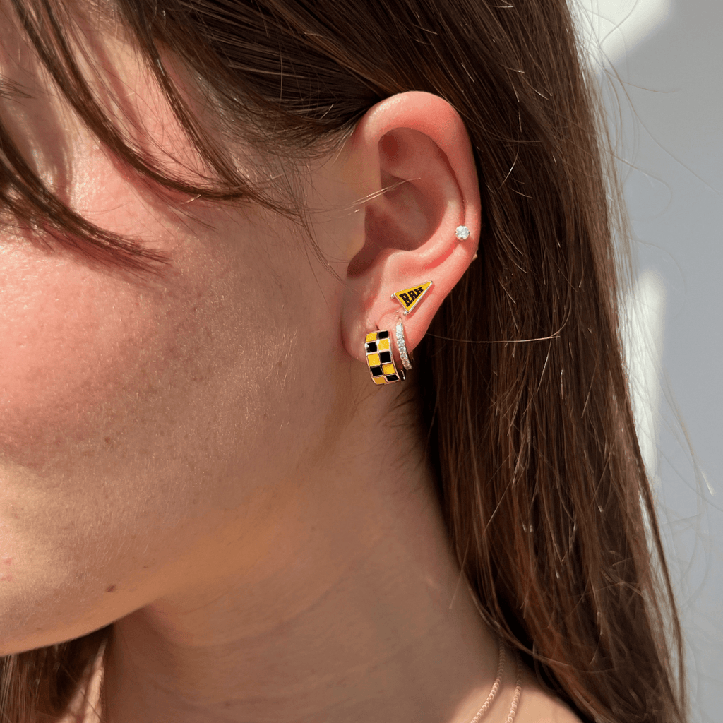 Black & Yellow Checkered Enamel Huggies