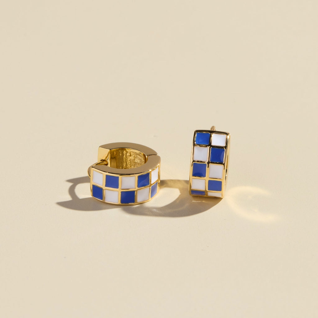 Blue & White Checkered Enamel Huggies