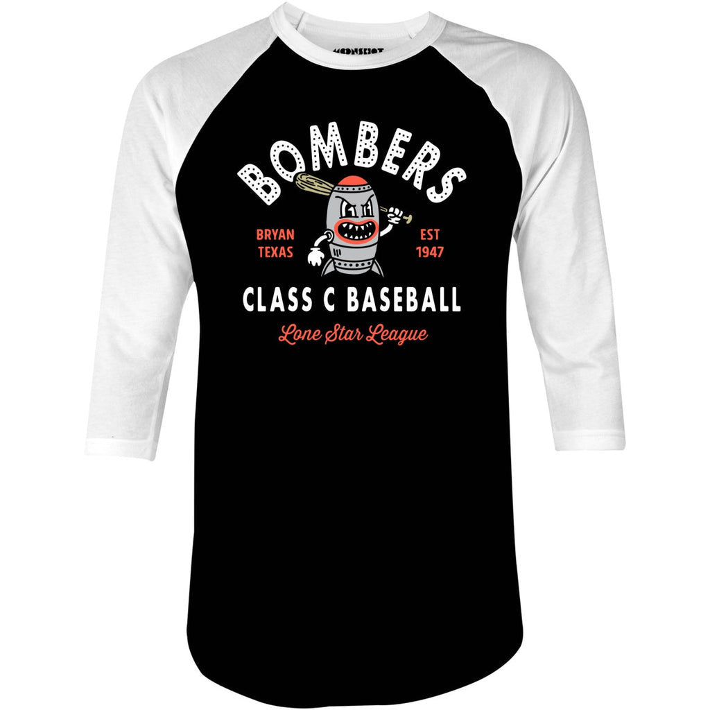 Bryan Bombers - Texas - Vintage Defunct Baseball Teams - 3/4 Sleeve Raglan