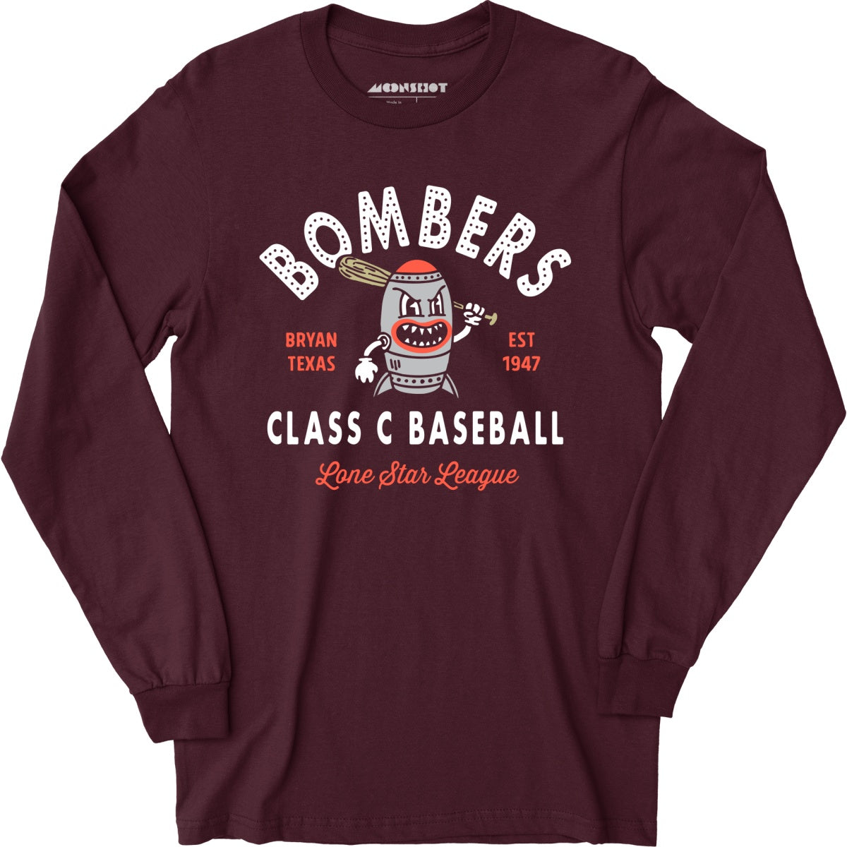 Bryan Bombers - Texas - Vintage Defunct Baseball Teams - Long Sleeve