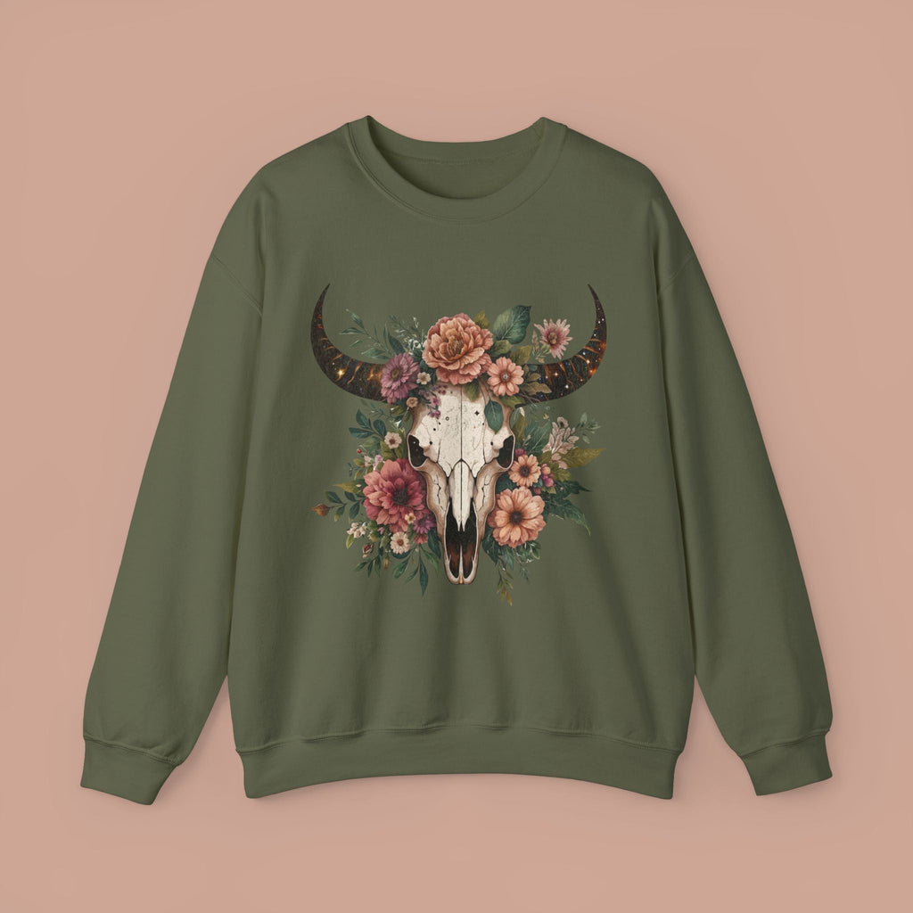 Bull Skull Flowers Western .