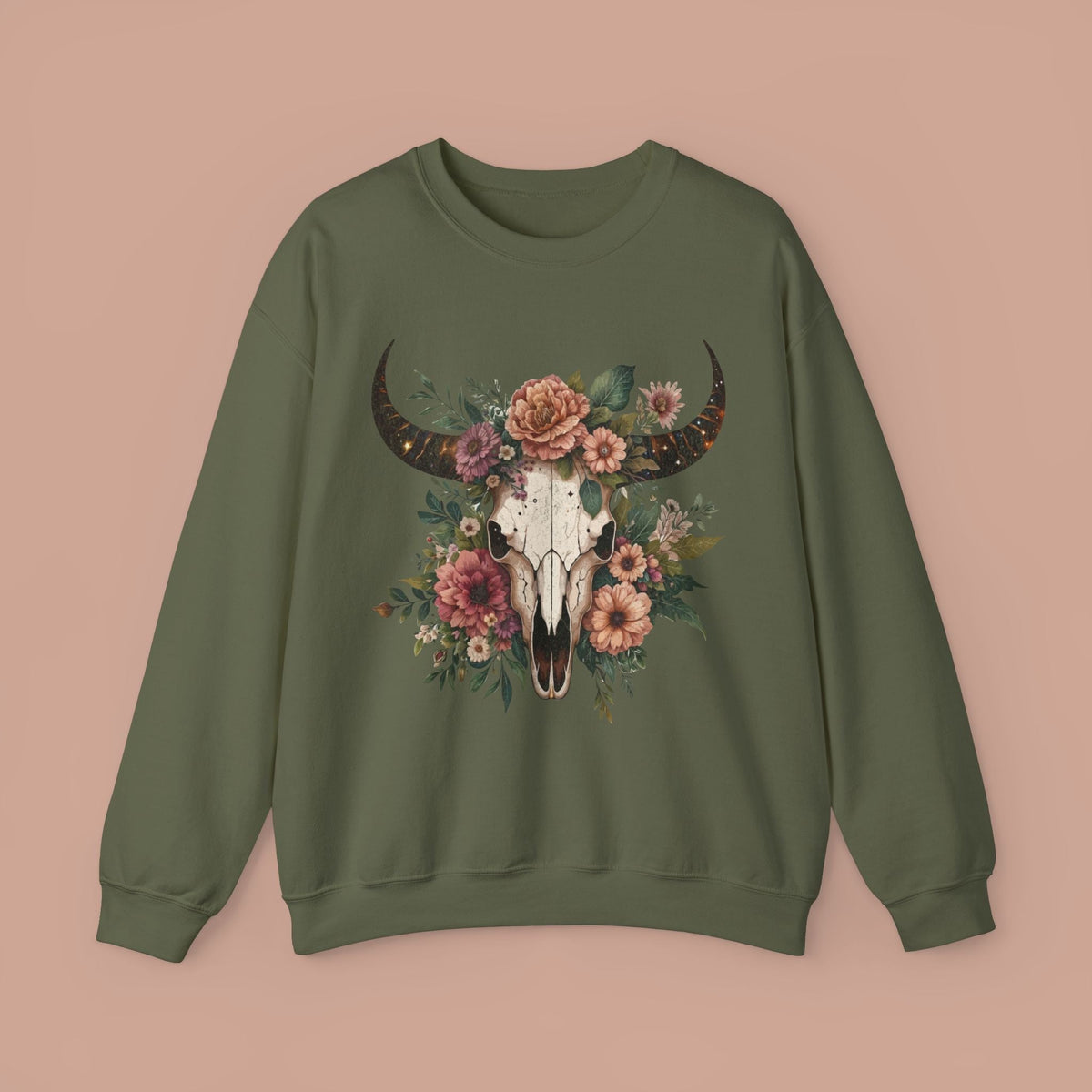 Bull Skull Flowers Western .