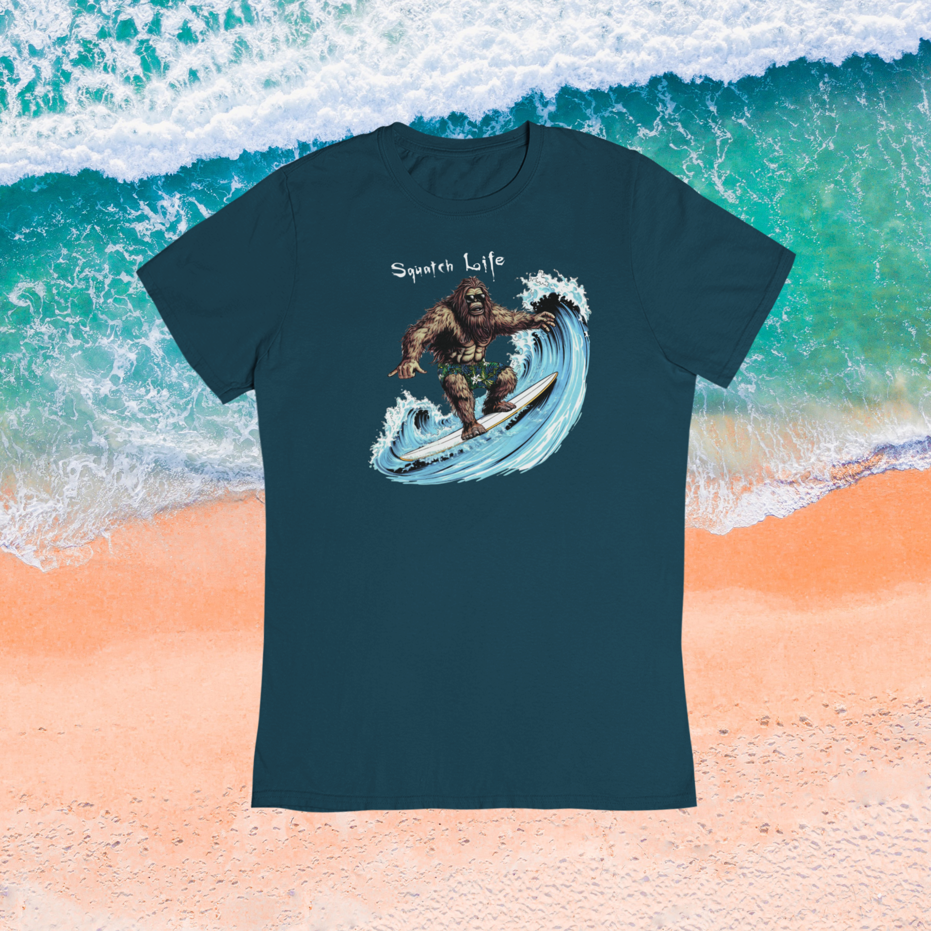 Squatch Life Navy Blue Surfing Bigfoot T-Shirt