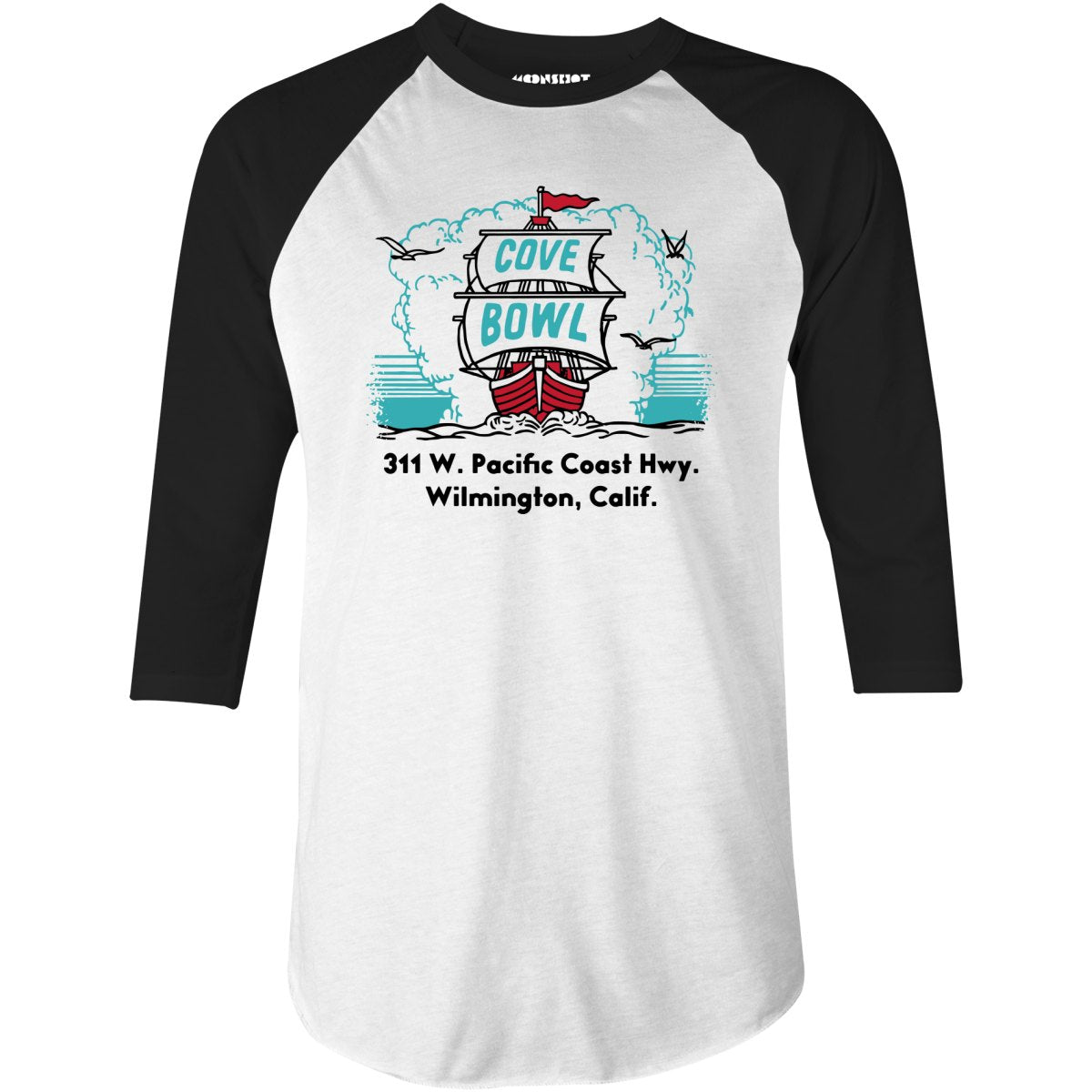 Cove Bowl - Wilmington, CA - Vintage Bowling Alley - 3/4 Sleeve Raglan