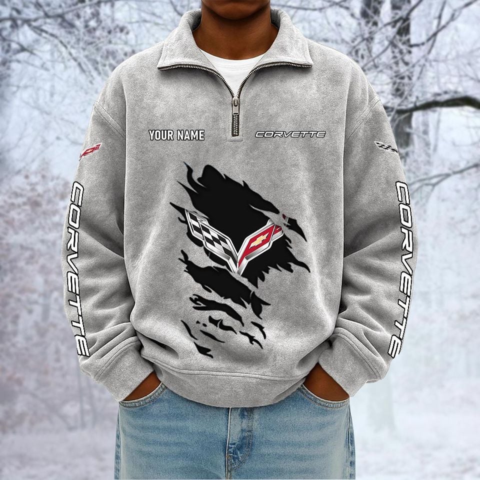 Corvette Old Custom Name Quarter Zip Pullover Sweatshirt - Multicolor