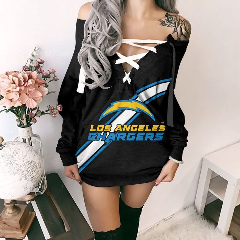 Los Angeles Chargers Lace-Up Sweatshirt Women's Long Sleeve Dress