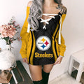 Pittsburgh Steeler Lace-Up Sweatshirt Women's Long Sleeve Dress