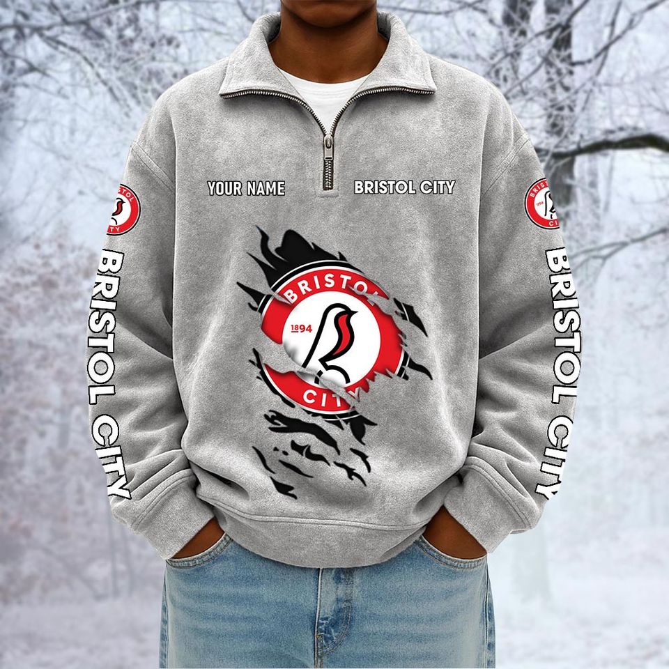 Bristol City Custom Name Quarter Zip Pullover Sweatshirt - Multicolor