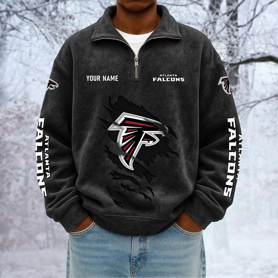 Atlanta Falcons Custom Name Quarter Zip Pullover Sweatshirt - Multicolor