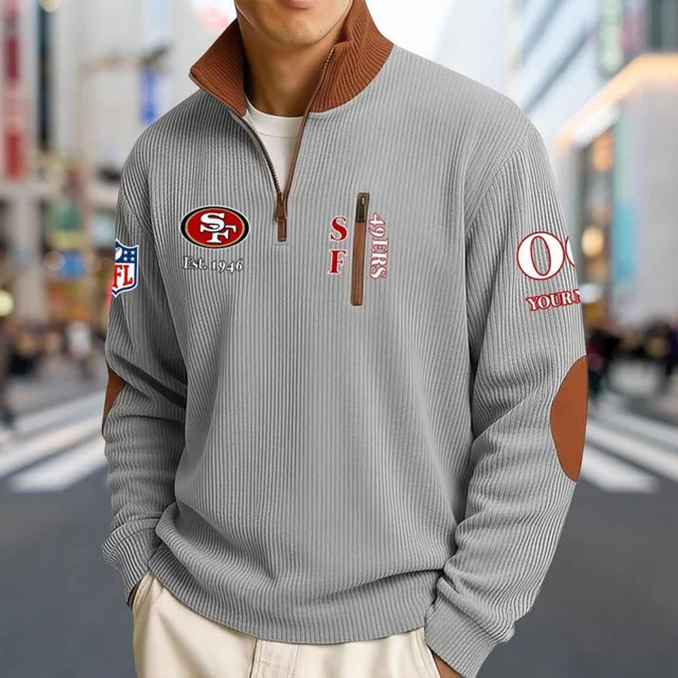 Customized San Fran-cis-co Striped Quarter-Zip Sweatshirt