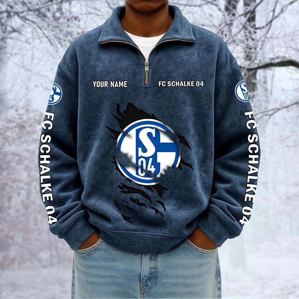 Schalke 04 Custom Name Quarter Zip Pullover Sweatshirt - Multicolor