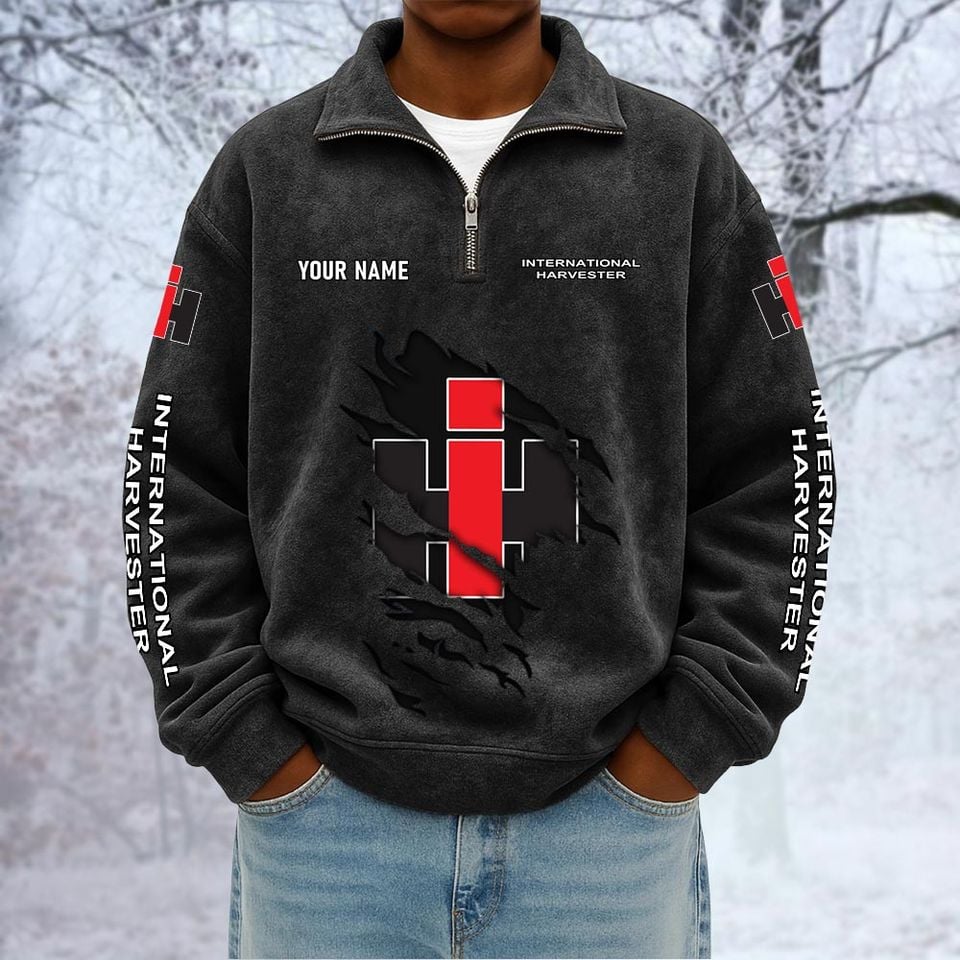 International Harvester Custom Name Quarter Zip Pullover Sweatshirt - Multicolor