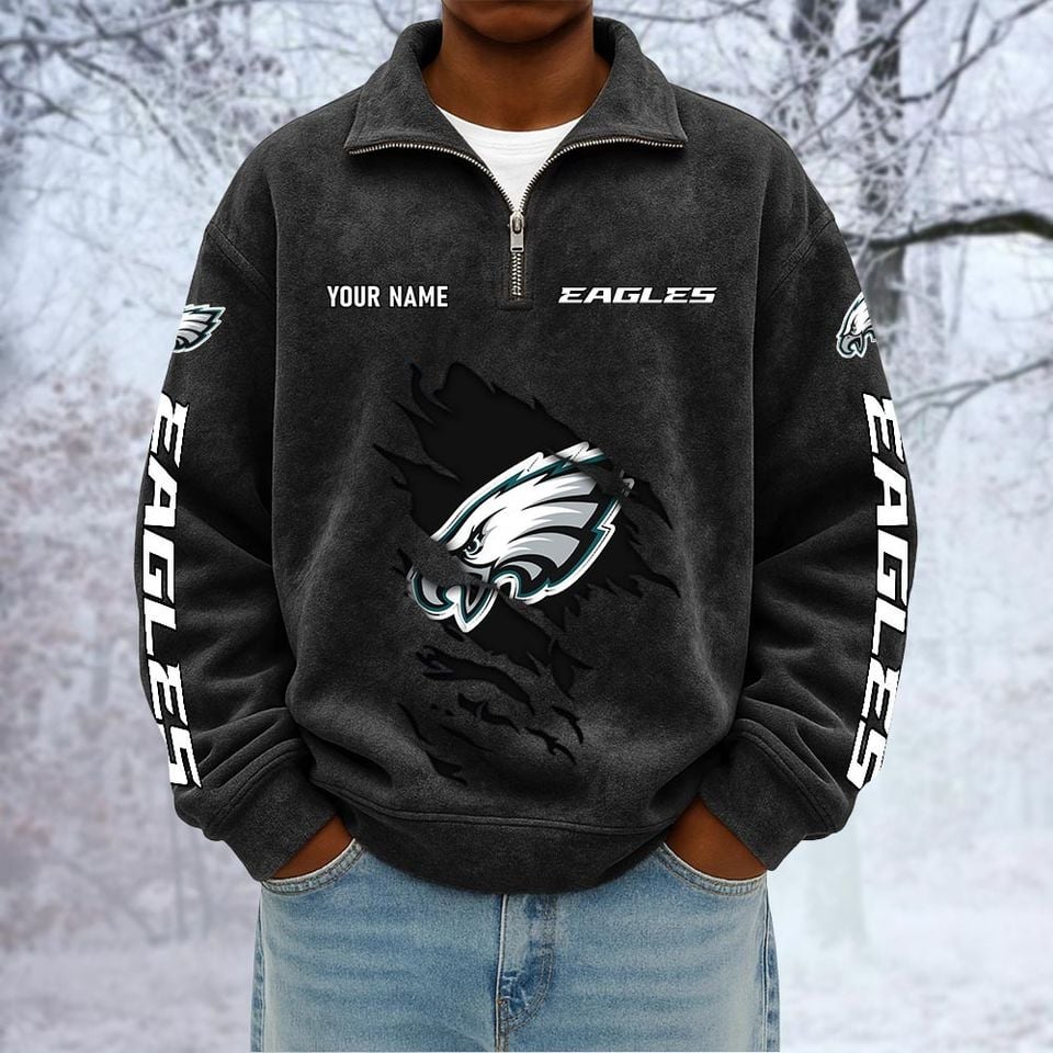 Philadelphia Eagle Custom Name Quarter Zip Pullover Sweatshirt - Multicolor