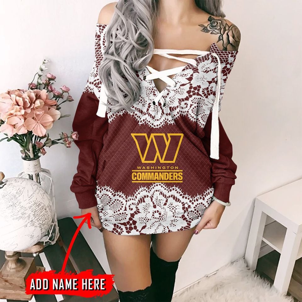 Washington Commanders Personalized Lace-Up Sweatshirt Women's Long Sleeve Dress