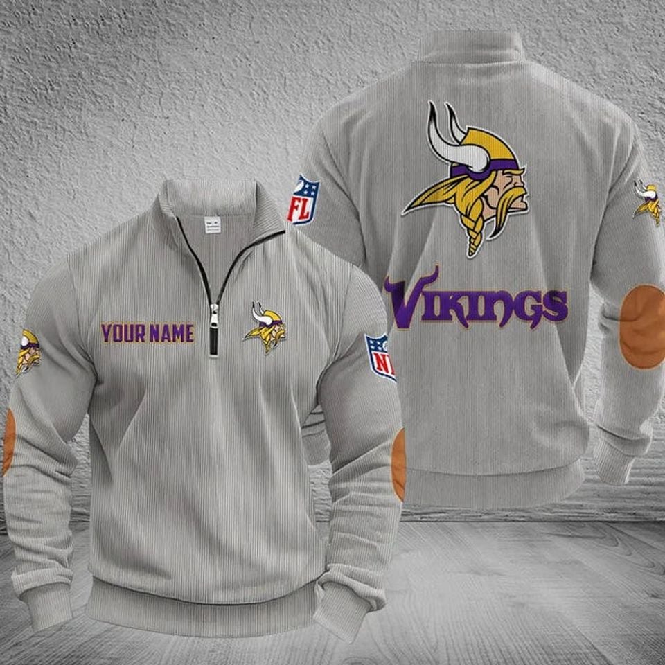 Customized Minnesota Vikings Striped Quarter-Zip Sweatshirt