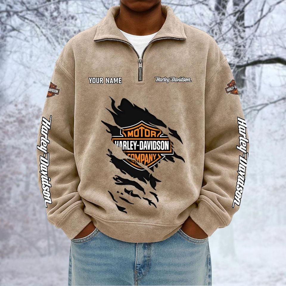 Harley Motor Davidson Custom Name Quarter Zip Pullover Sweatshirt - Multicolor