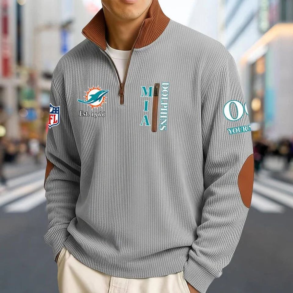 Custom Miami Dol-phin-s Striped Quarter-Zip Sweatshirt