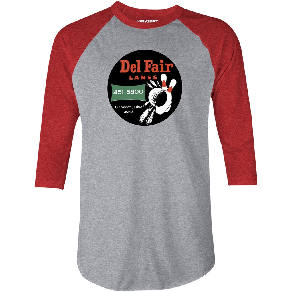 Del Fair Lanes - Cincinnati, OH - Vintage Bowling Alley - 3/4 Sleeve Raglan