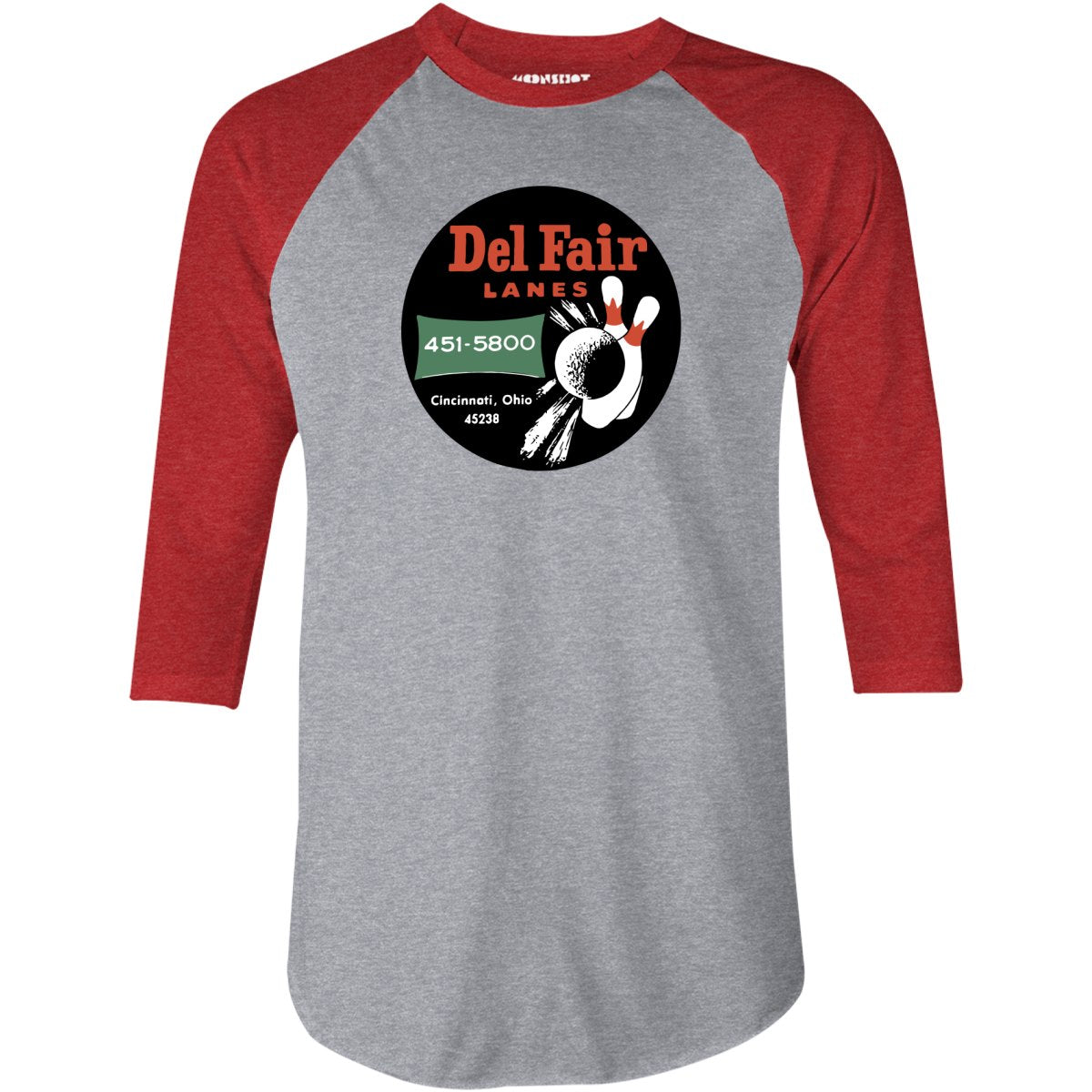 Del Fair Lanes - Cincinnati, OH - Vintage Bowling Alley - 3/4 Sleeve Raglan