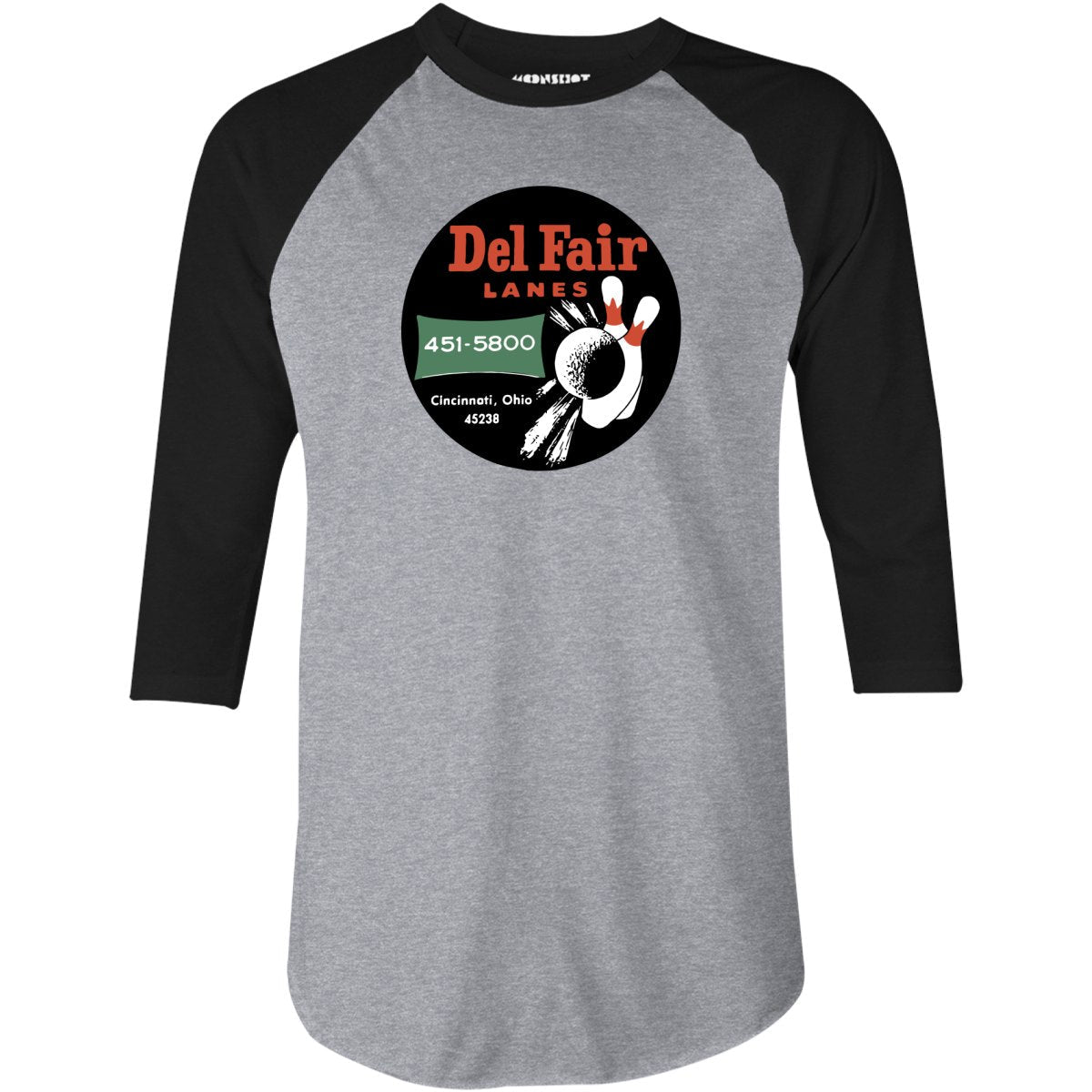 Del Fair Lanes - Cincinnati, OH - Vintage Bowling Alley - 3/4 Sleeve Raglan