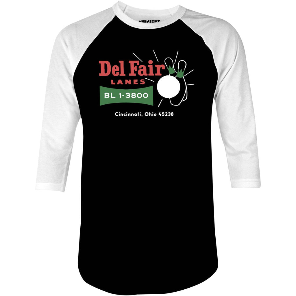 Del Fair Lanes v2 - Cincinnati, OH - Vintage Bowling Alley - 3/4 Sleeve Raglan
