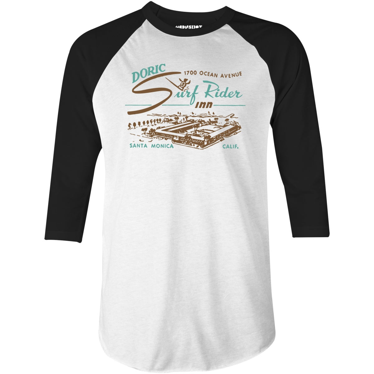 Doric Surf Rider Inn - Santa Monica, CA - Vintage Hotel - 3/4 Sleeve Raglan