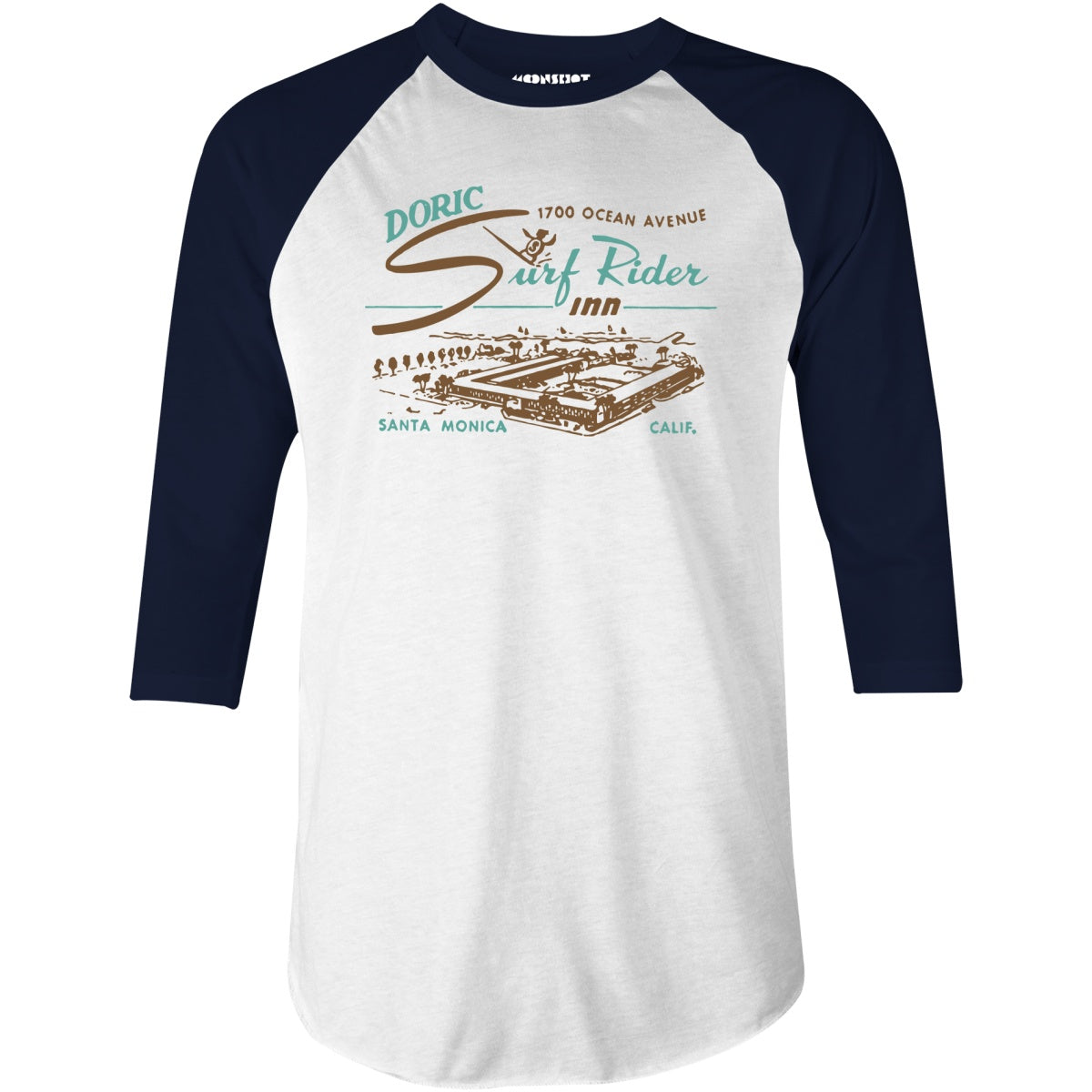 Doric Surf Rider Inn - Santa Monica, CA - Vintage Hotel - 3/4 Sleeve Raglan
