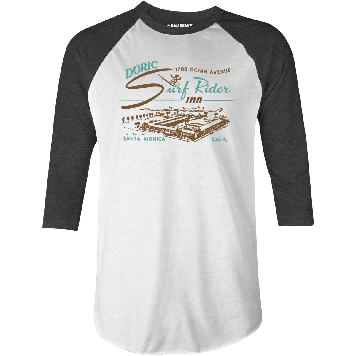 Doric Surf Rider Inn - Santa Monica, CA - Vintage Hotel - 3/4 Sleeve Raglan