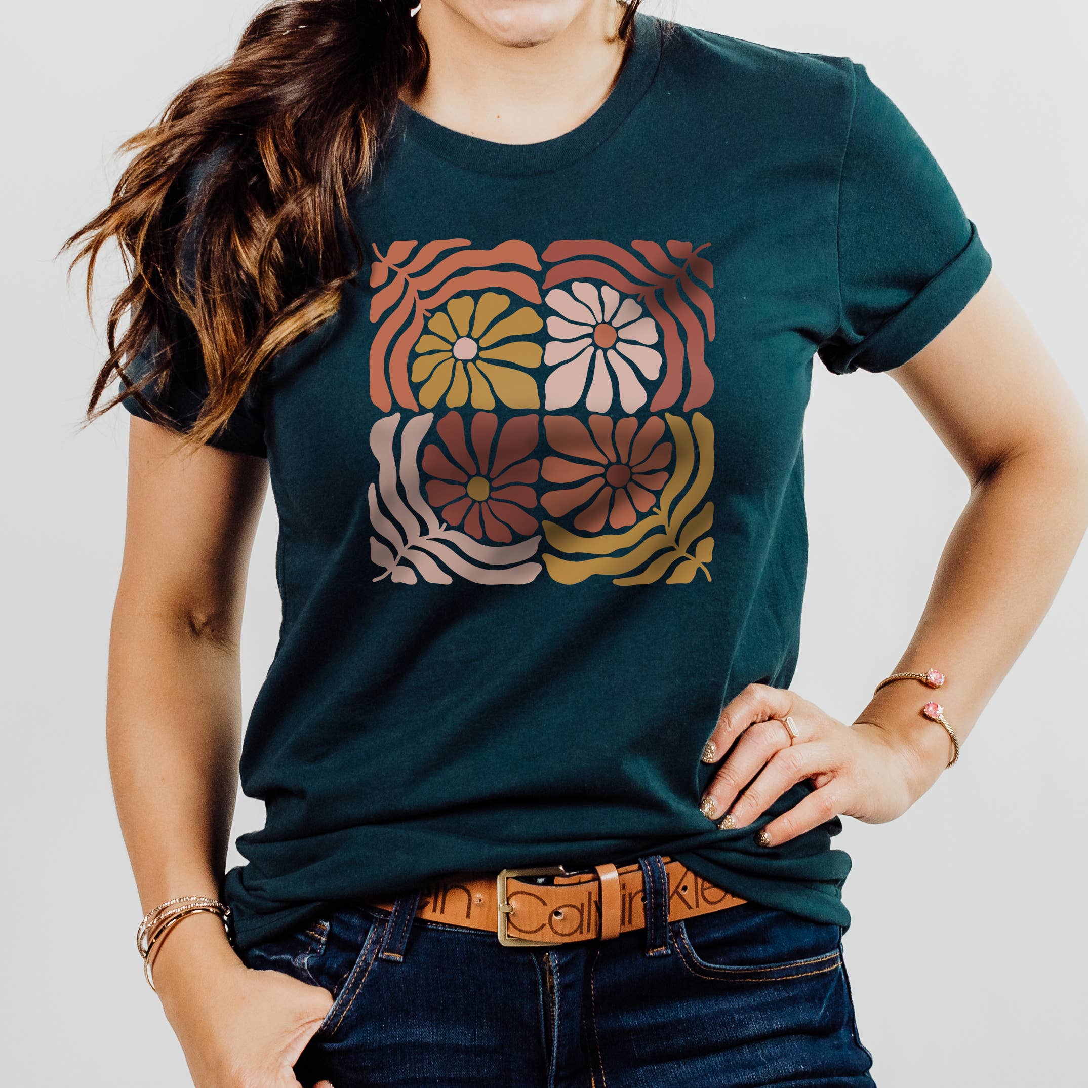 4 Square Groovy Flowers Tee | Floral | Sizes XS-2XL