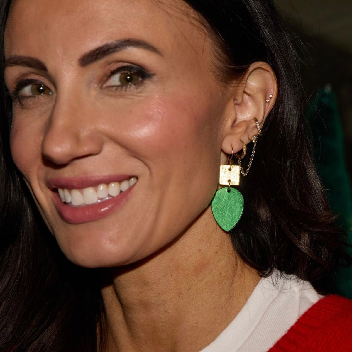 Emerald Sparkle Holiday Lights Statement Earrings