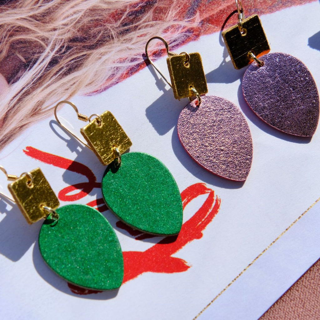 Emerald Sparkle Holiday Lights Statement Earrings