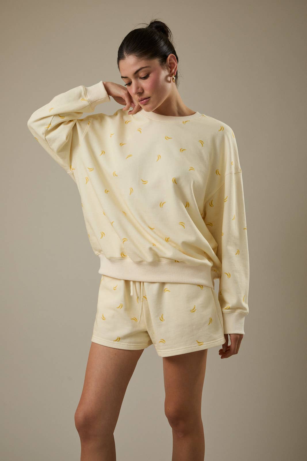 Round Neck Long Sleeve Banana Print Sweatshirt