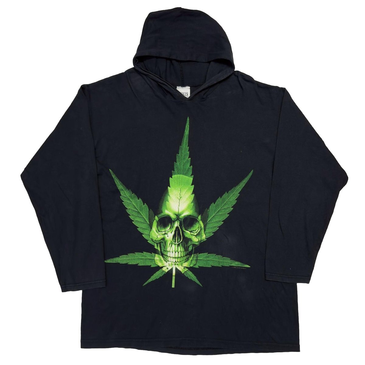 OLD & VINTAGE WEED SKULL L/S HOODED TEE 1993 WILD OATS XL 0004